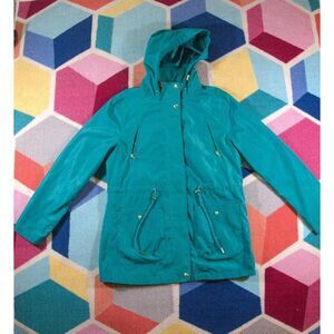 Everlast Sport Women's Jacket Hooded Windbreaker Rain Coat Pockets Green Gold Si